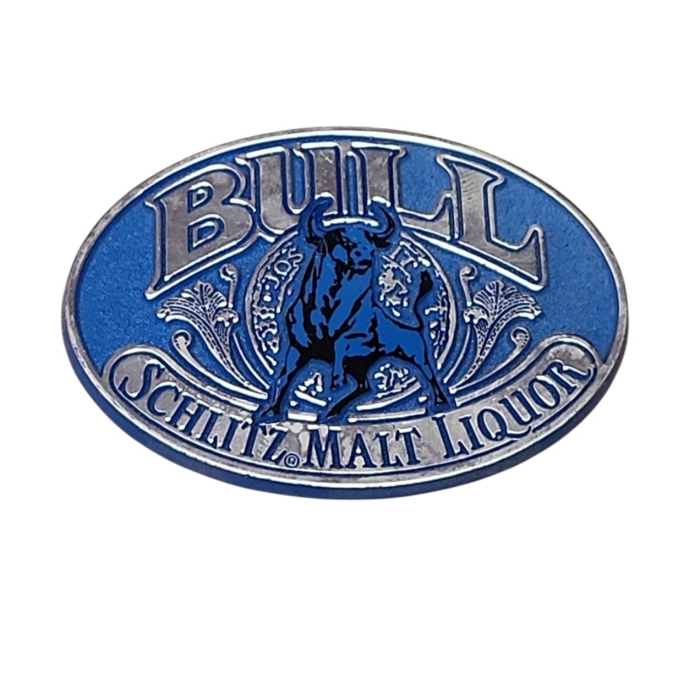 Vintage Schlitz Malt Liquor Bull Pinback Button 1980's Promotional Pin Plastic